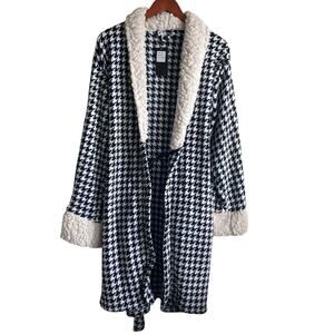 Just Love Women Belted Robe L Houndstooth Plush Cozy Warm Leisure Lounge Mdi New